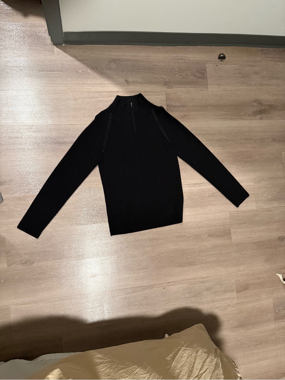 Gucci Italy Half-Zip Mock Neck Sweater Black Wool Cashmere Silk Leather Zip